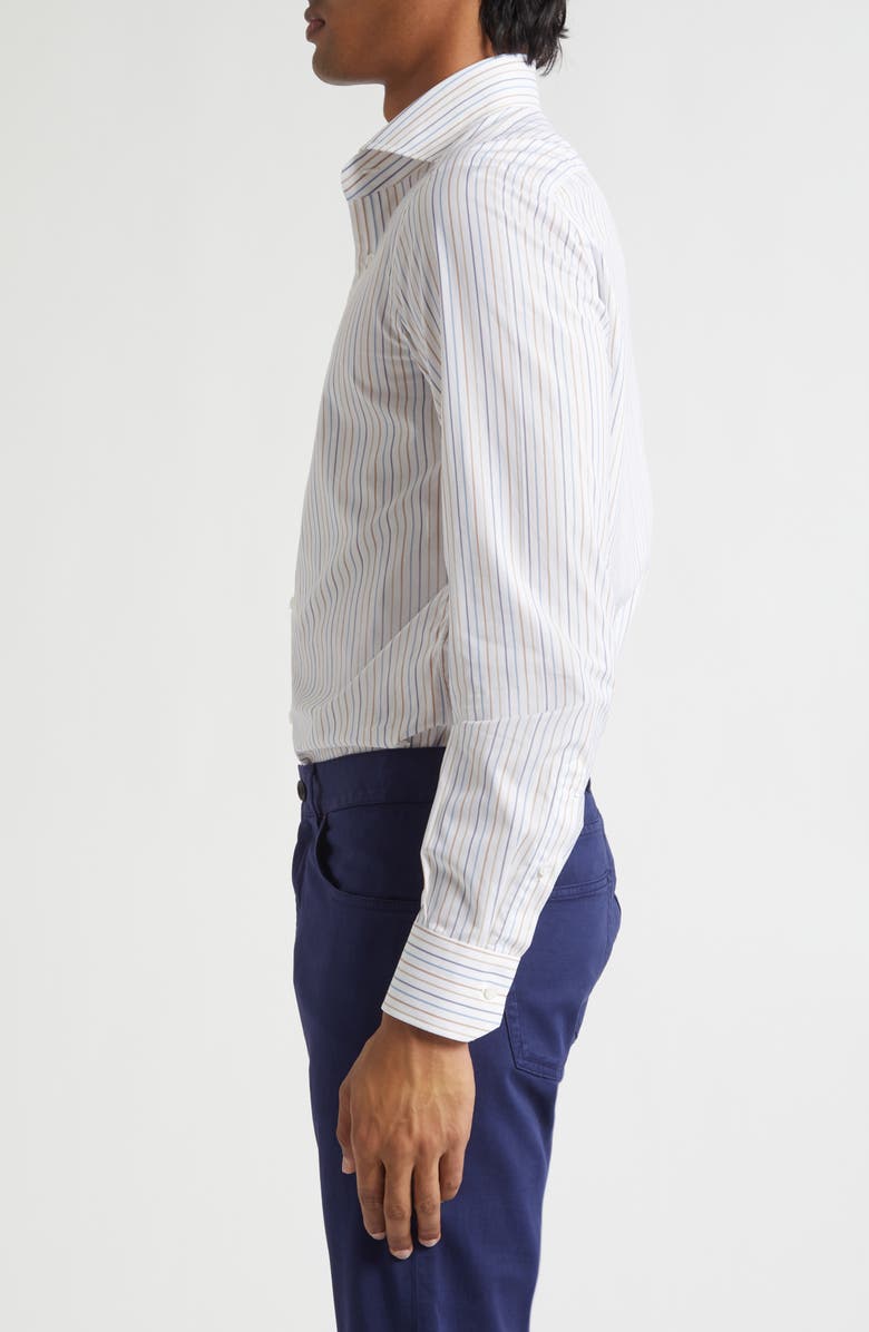 ISAIA Stripe Cotton Button-Up Shirt, Alternate, color, White