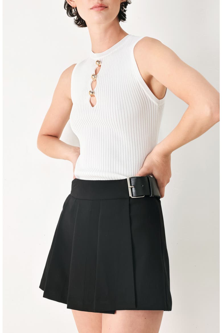 Buckle Pleated Mini Skort, Alternate, color, BLACK