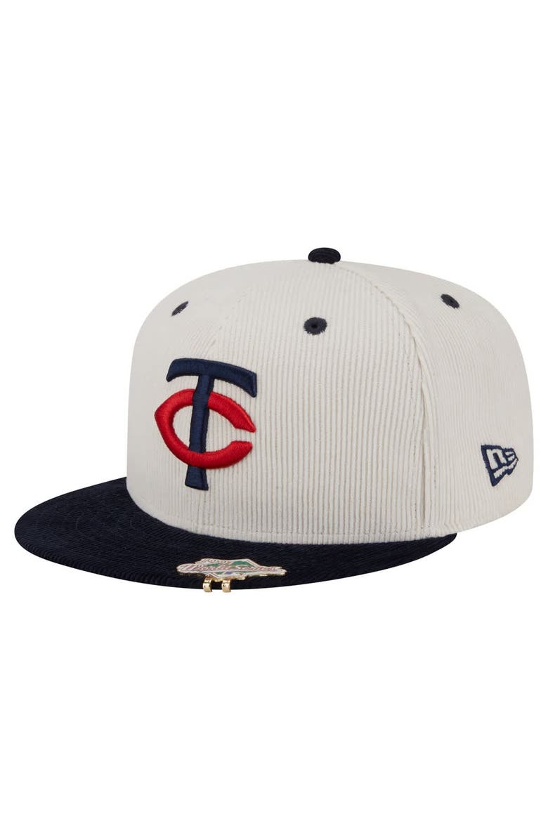 New Era Men's New Era Cream/Navy Minnesota Twins Two-Tone Corduroy 59FIFTY Fitted Hat, Alternate, color,
