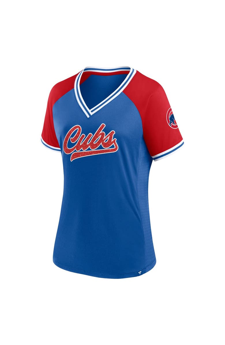 FANATICS Women's Fanatics Branded Royal Chicago Cubs Glitz & Glam League Diva Raglan V-Neck T-Shirt, Alternate, color,