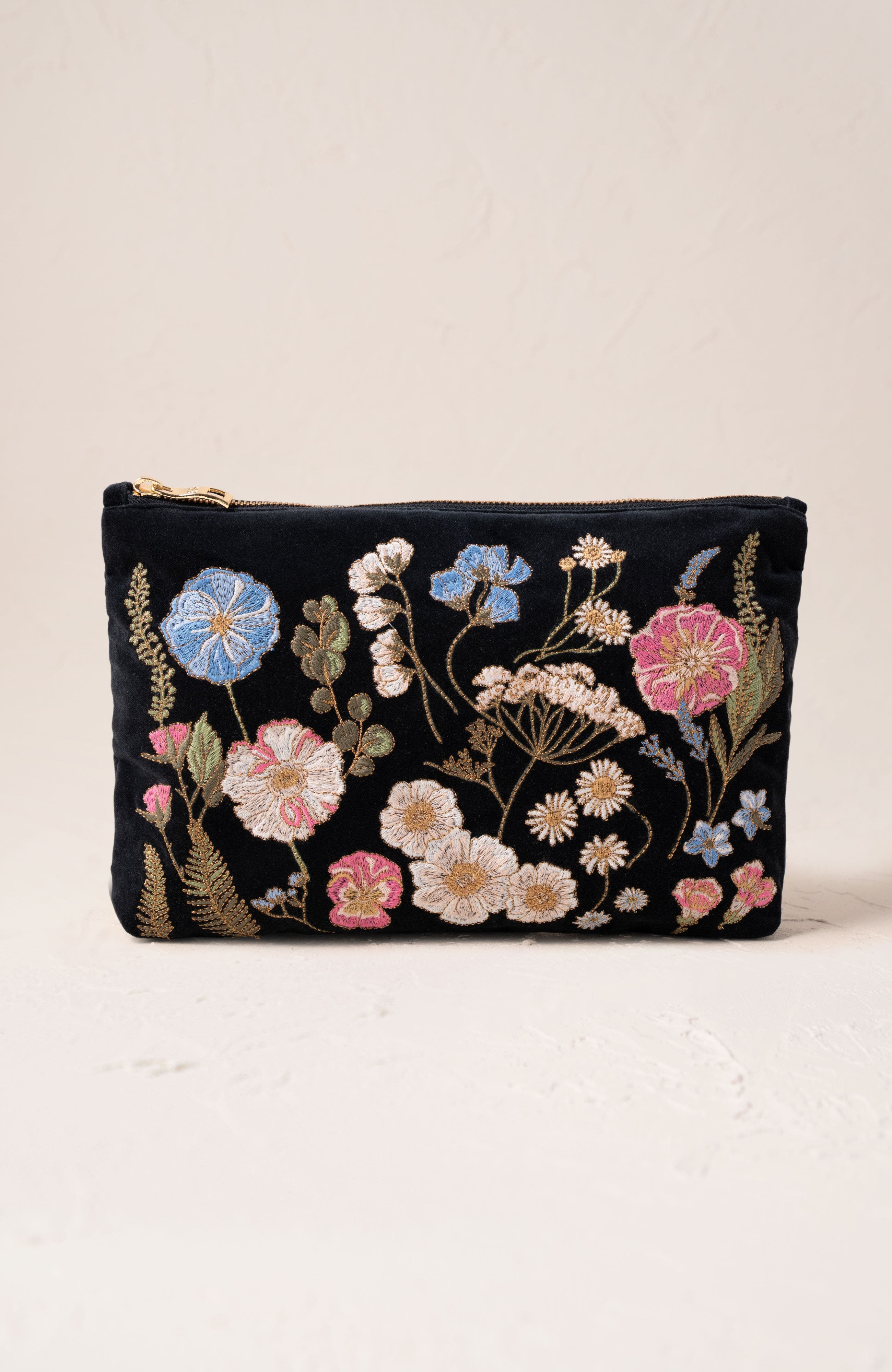 Elizabeth Scarlett Pressed Flowers Velvet Everyday Pouch, Main, color, 