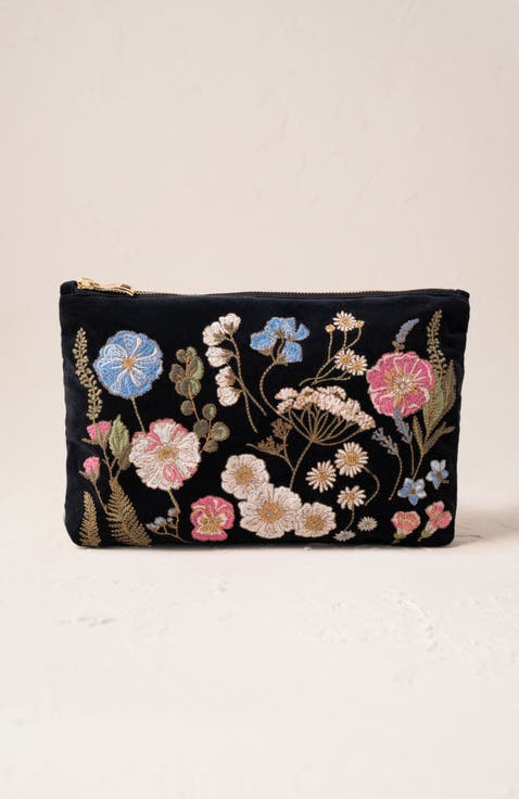 Pressed Flowers Velvet Everyday Pouch