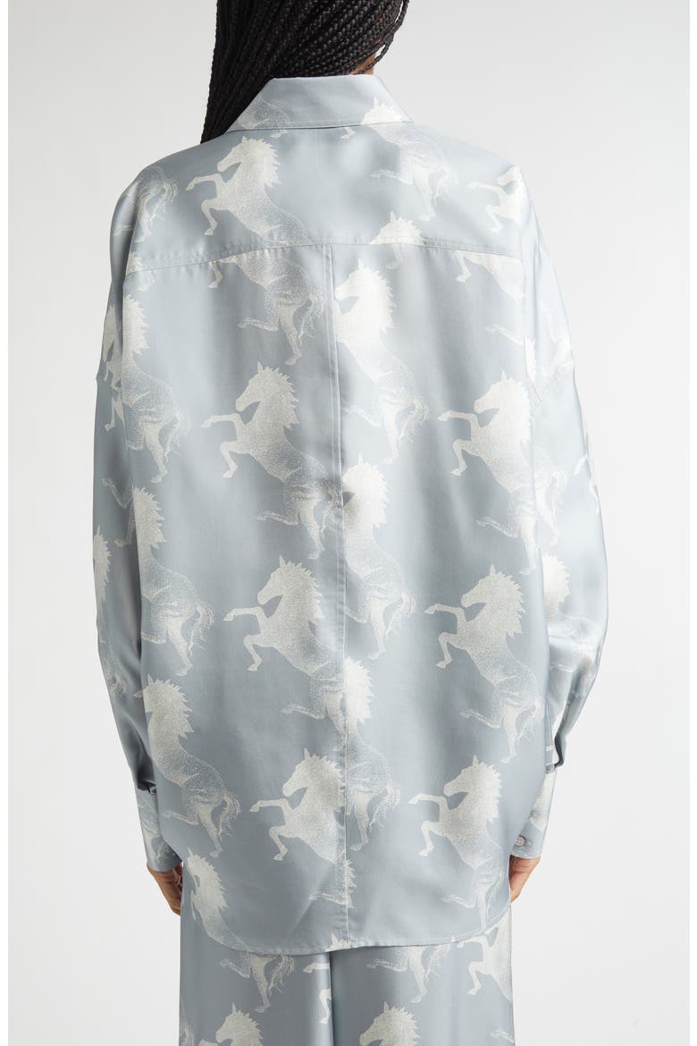 Horse Print Paneled Silk Button-Up Shirt, Alternate, color, BLUE/ CREAM