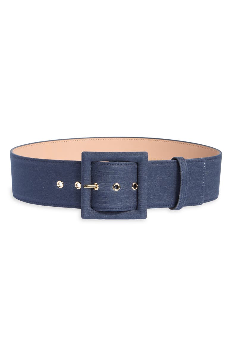 Carolina Herrera Icon Denim Belt, Main, color, Dark Navy