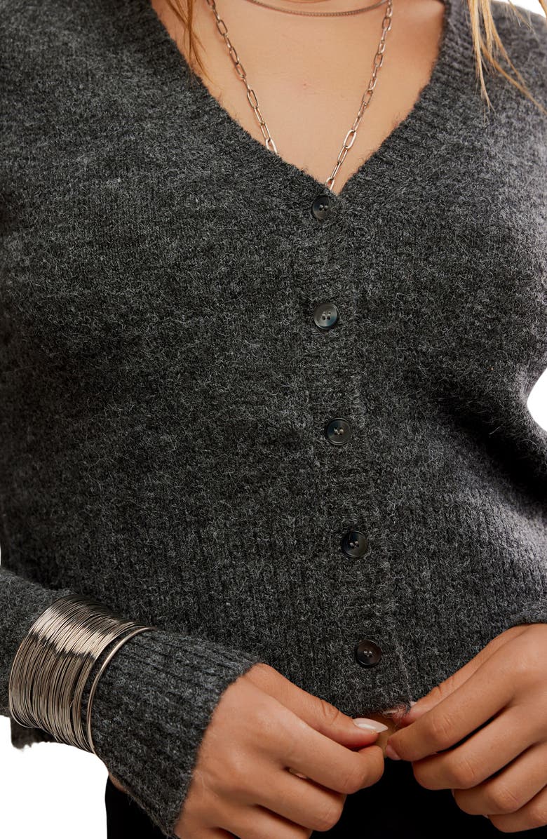 Free People School Girl Crop Cardigan, Alternate, color, Charcoal Heather