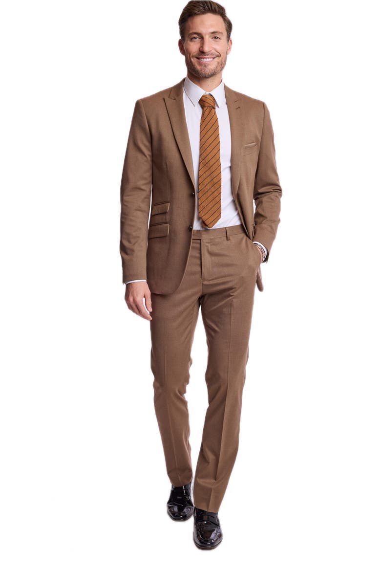 Downing Slim Fit Flat Front Dress Pants, Alternate, color, DARK CAMEL