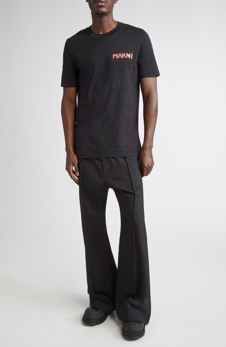 Marni Pintuck Wool Flare Leg Pants, Alternate, color, Black