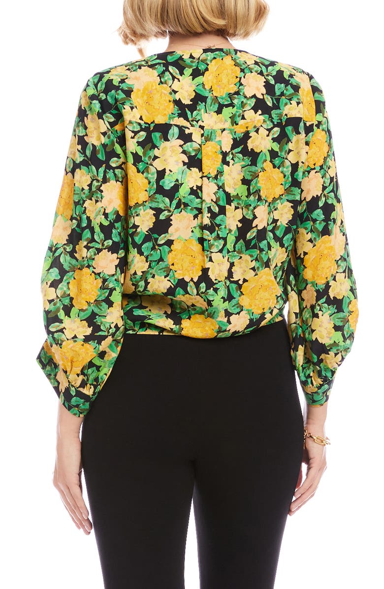 Karen Kane Floral Print Tie Front Top, Alternate, color, Yellow Floral