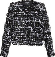 Balmain Check Fringe Tweed Crop Jacket
