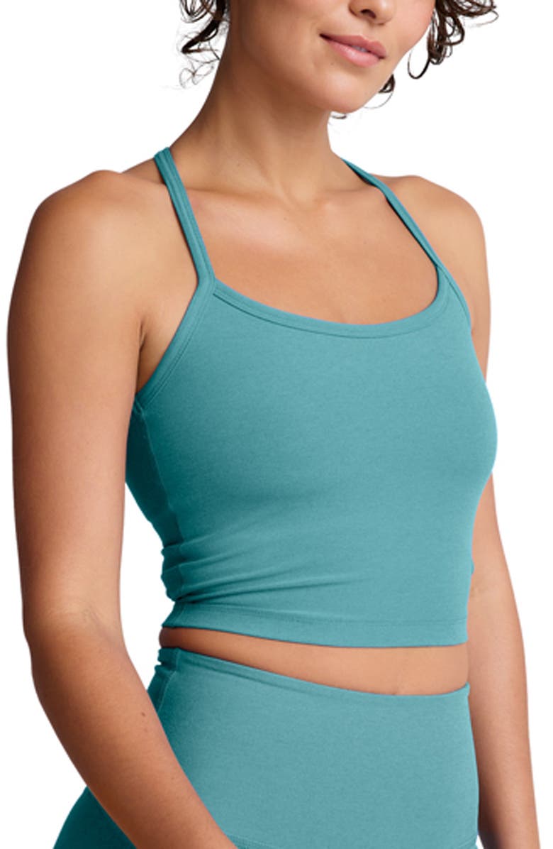 Beyond Yoga Space Dye Slim Racerback Crop Tank, Alternate, color, Deep Aqua Heather
