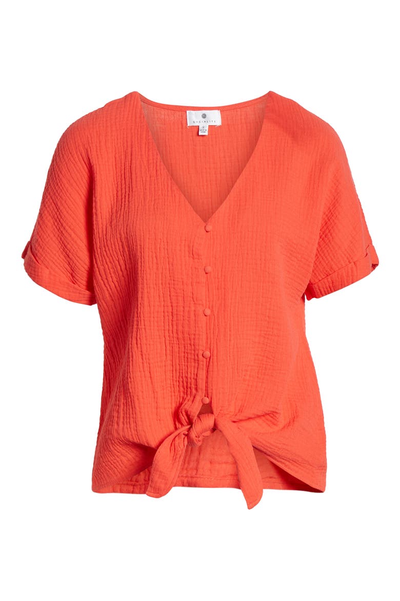 Tie Hem Gauze Top, Alternate, color, WATERMELON