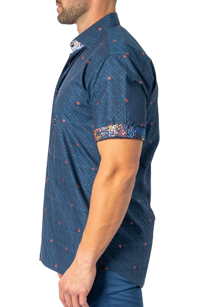Maceoo Galileo Regular Fit Icon Paisley Short Sleeve Cotton Button-Up Shirt, Alternate, color, Blue