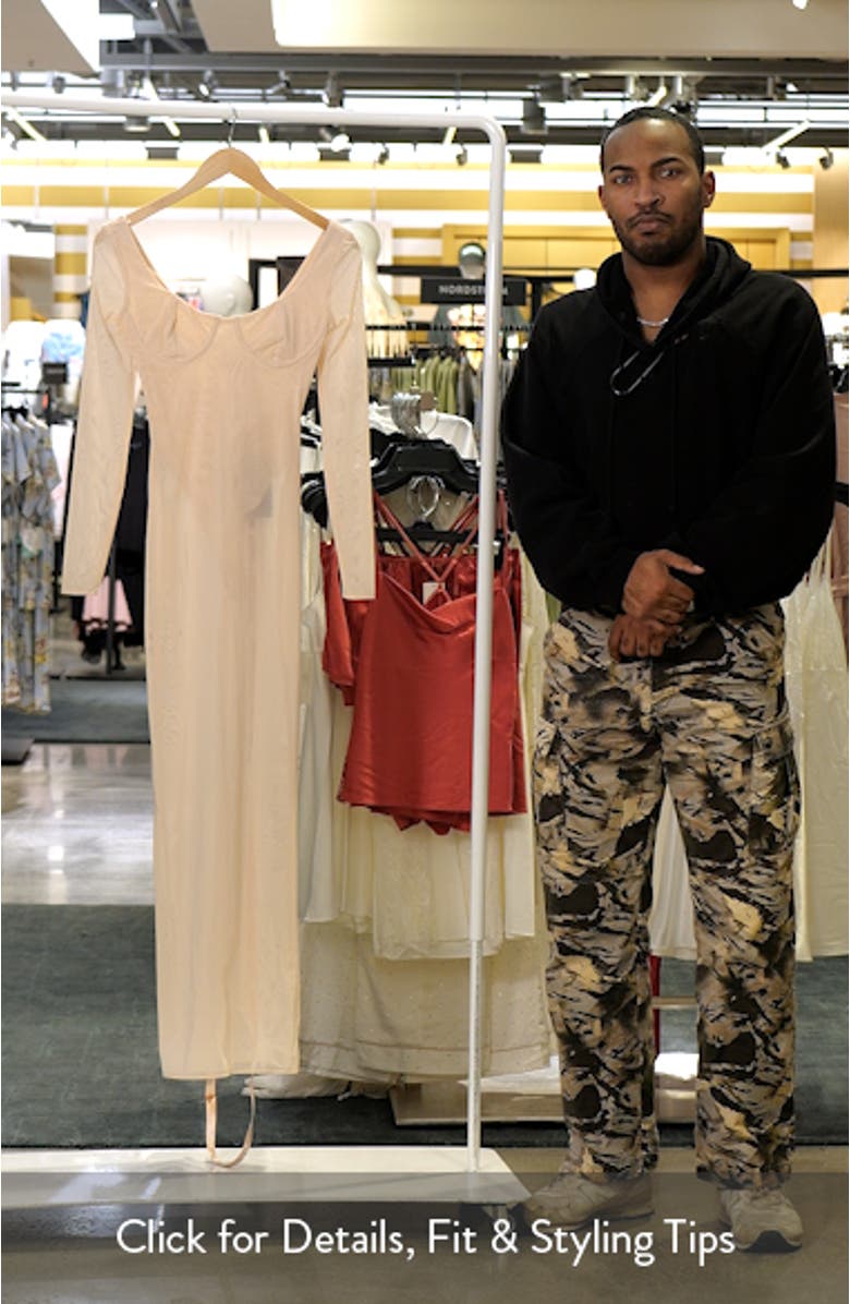 Everly Long Sleeve Sheer Mesh Cocktail Maxi Dress, sales video thumbnail