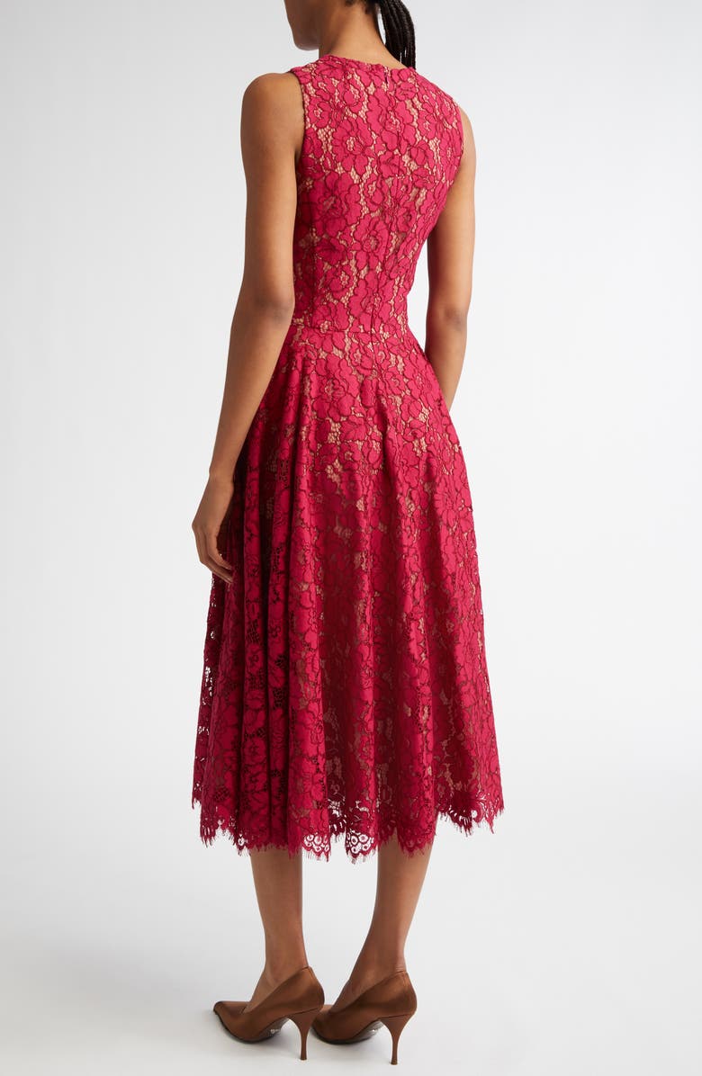 Michael Kors Collection Floral Lace Sleeveless Fit & Flare Midi Dress, Alternate, color, Raspberry