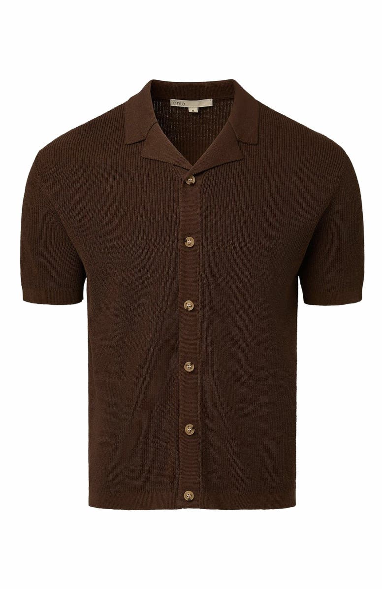 Onia Cotton Linen Knit Camp Shirt, Alternate, color, Chestnut