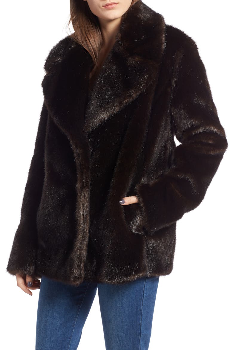 Faux Fur Jacket, Alternate, color, BROWN