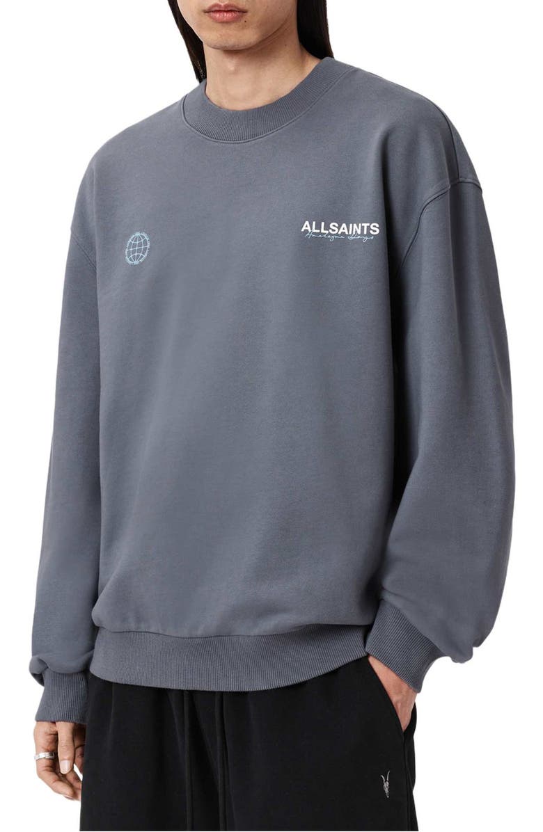 AllSaints Emblem Graphic Sweatshirt, Main, color, Slatewash Blue