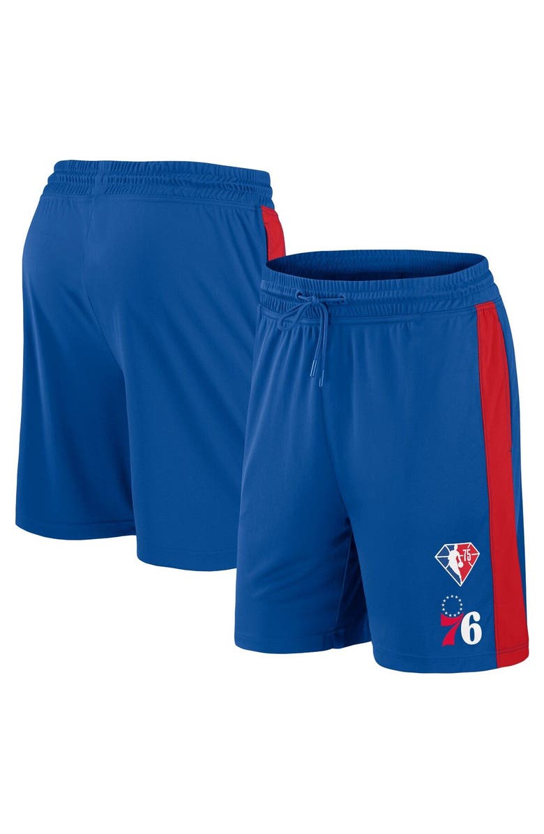 FANATICS Men's Fanatics Branded Royal Philadelphia 76ers 75th Anniversary Downtown Performance Practice Shorts, Alternate, color, 