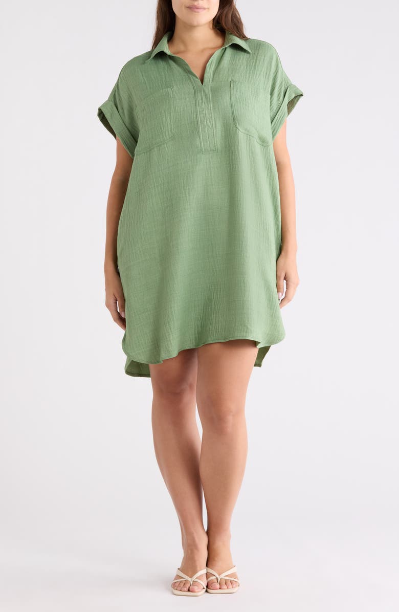 MAX STUDIO Short Sleeve Shirtdress, Main, color, Heather Grass