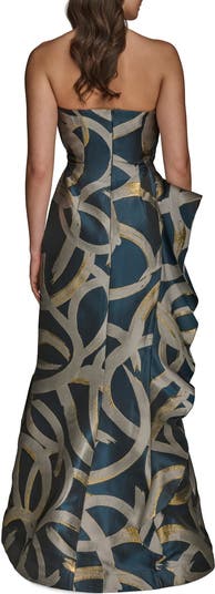 【Donna Karan New York】Strapless Ruffle Gown Donna Karan New York Women's Strapless Floral-Print Gown