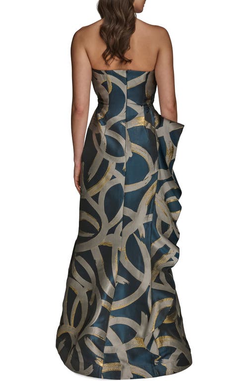 Donna Karan New York Ruffle Strapless Metallic Jacquard Trumpet Gown In Blue