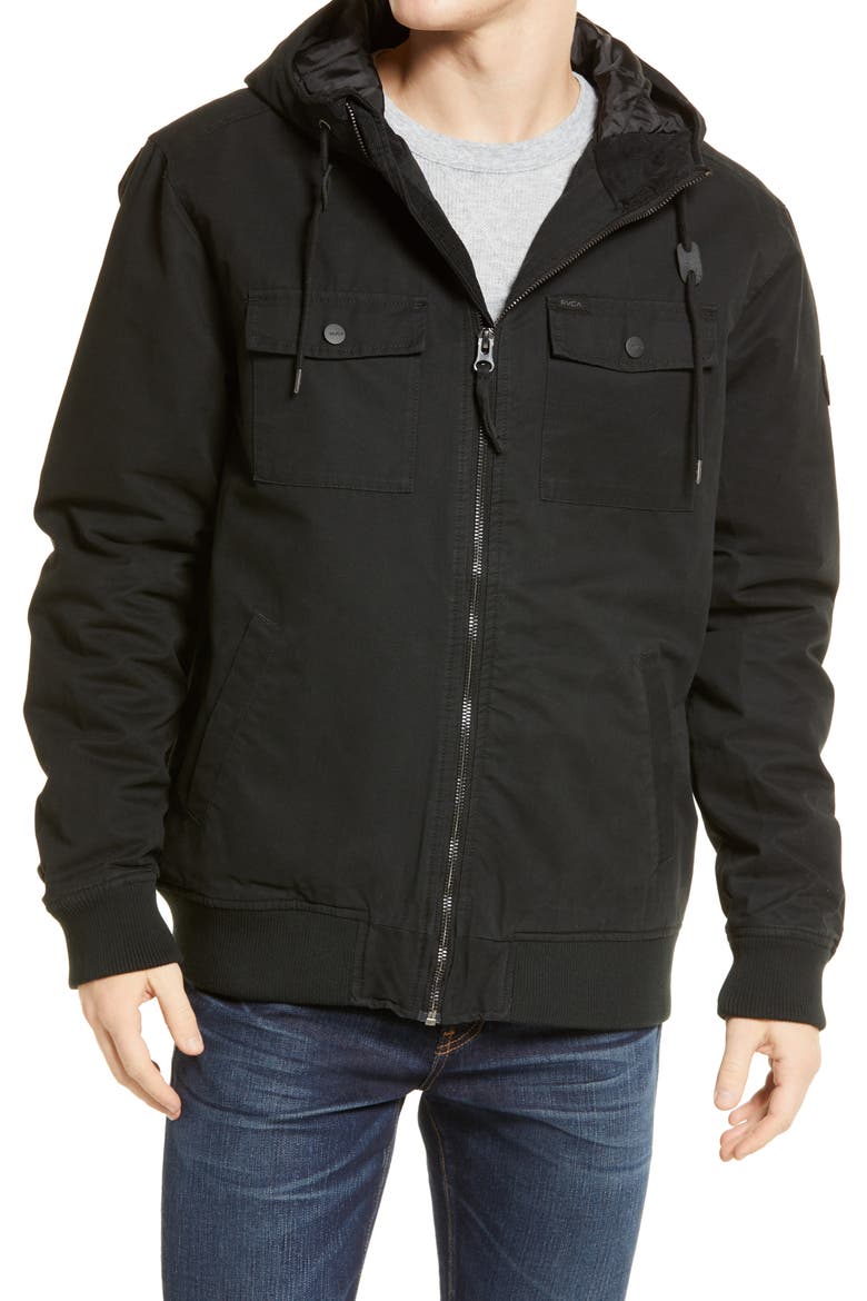 Men's Hooded Bomber 2 Waterproof Jacket, Alternate, color, RVCA BLACK