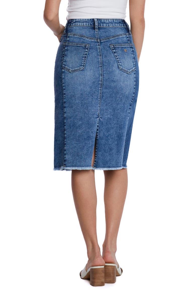 Two-Tone Raw Hem Denim Skirt, Alternate, color, COMPASS BLUE COMBO