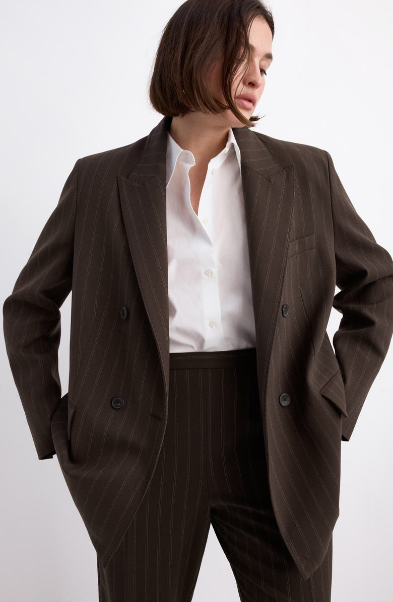 MANGO Pinstripe Pants, Alternate, color, Brown