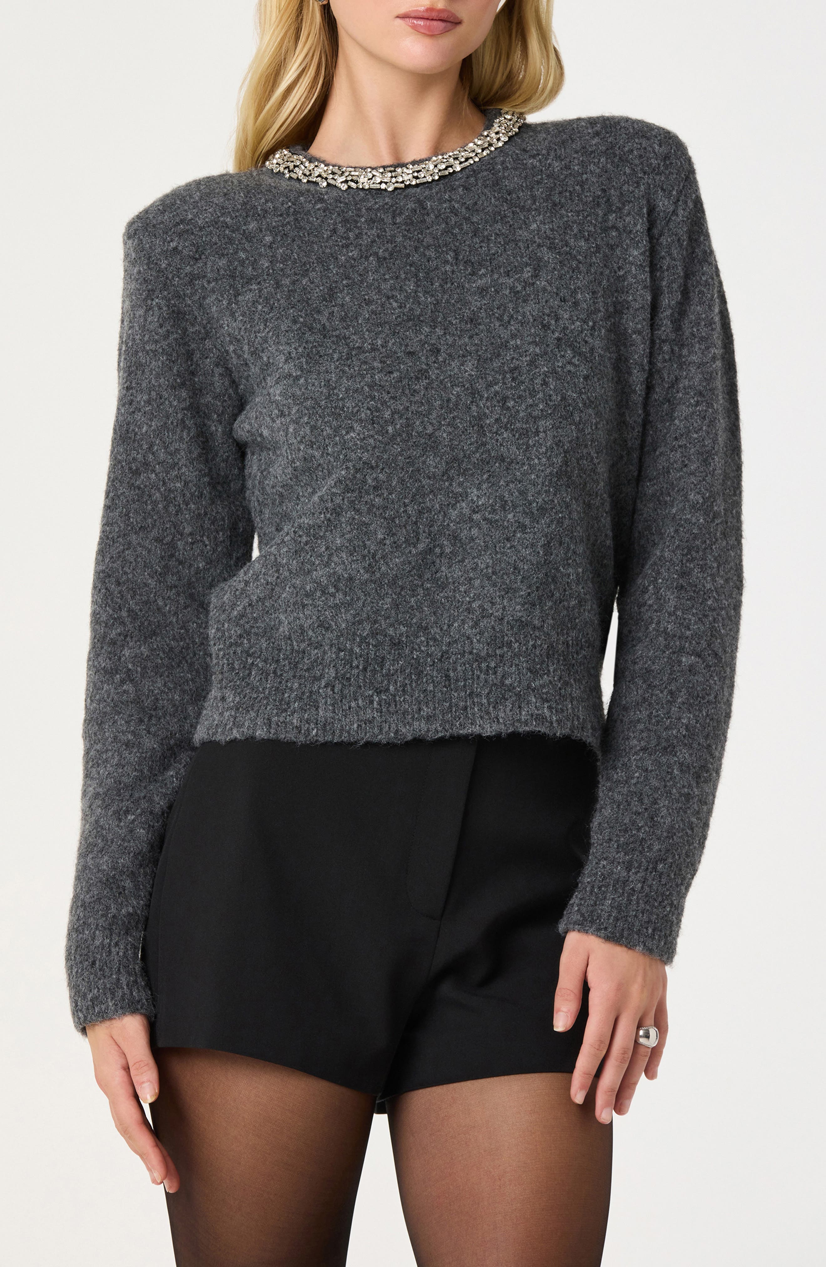 Embellished Collar Crewneck Sweater