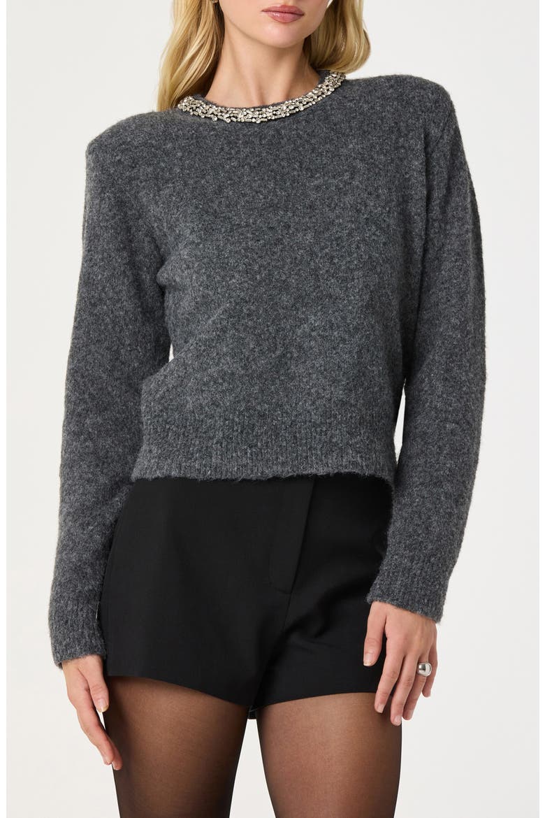 Embellished Collar Crewneck Sweater, Main, color, CHARCOAL GREY