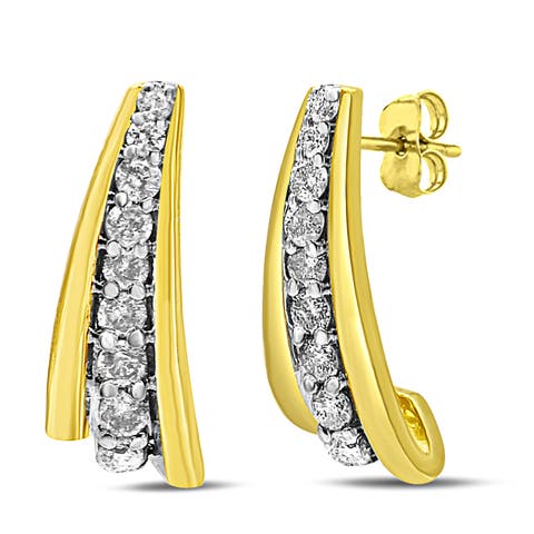 10K Yellow Gold Plated Silver 0.50 Ct Round Diamond Graduated Huggie Earrings