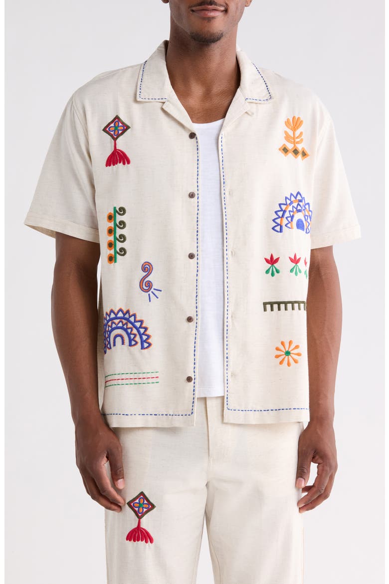 Ranbir Embroidered Camp Shirt, Main, color, EGGSHELL MULTI