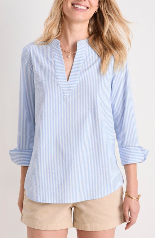 Vineyard Vines Harbor Savannah Stripe Seersucker Performance Popover Top In Seersucker-jake Blue