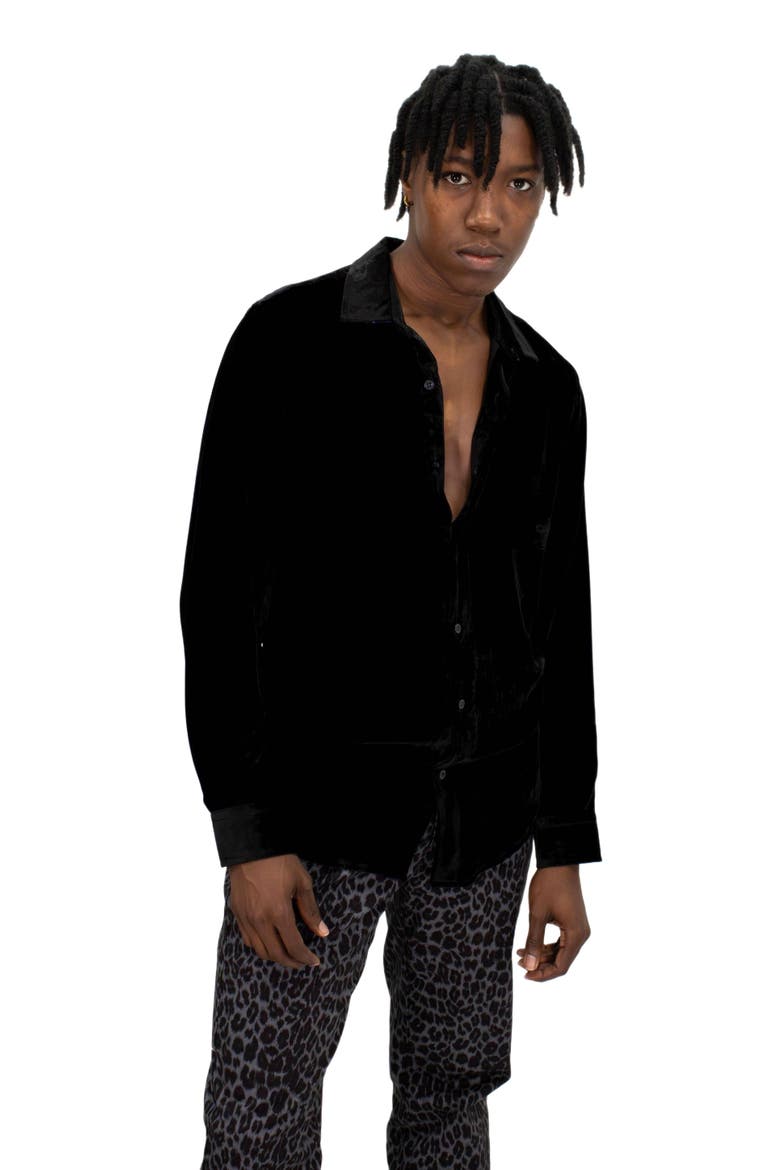 Ned Button-Up Velvet Shirt, Alternate, color, Black