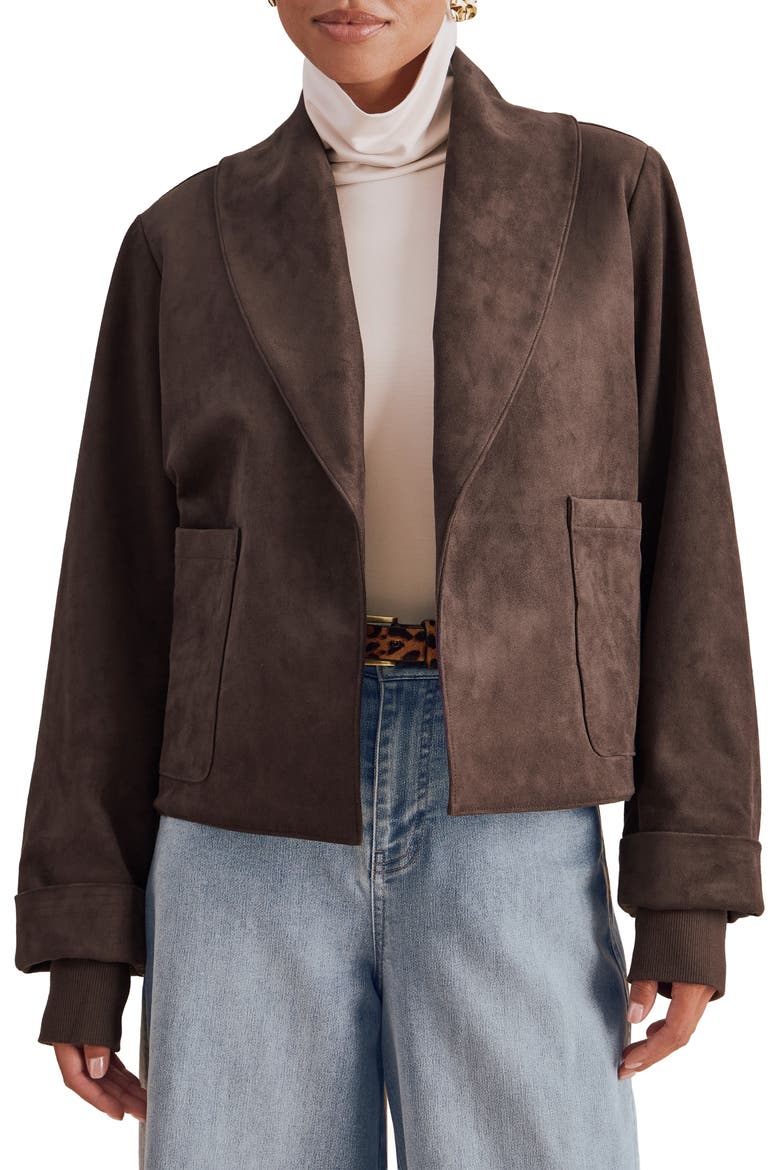 x @cellajaneblog Faux Suede Jacket, Alternate, color, JAVA BROWN