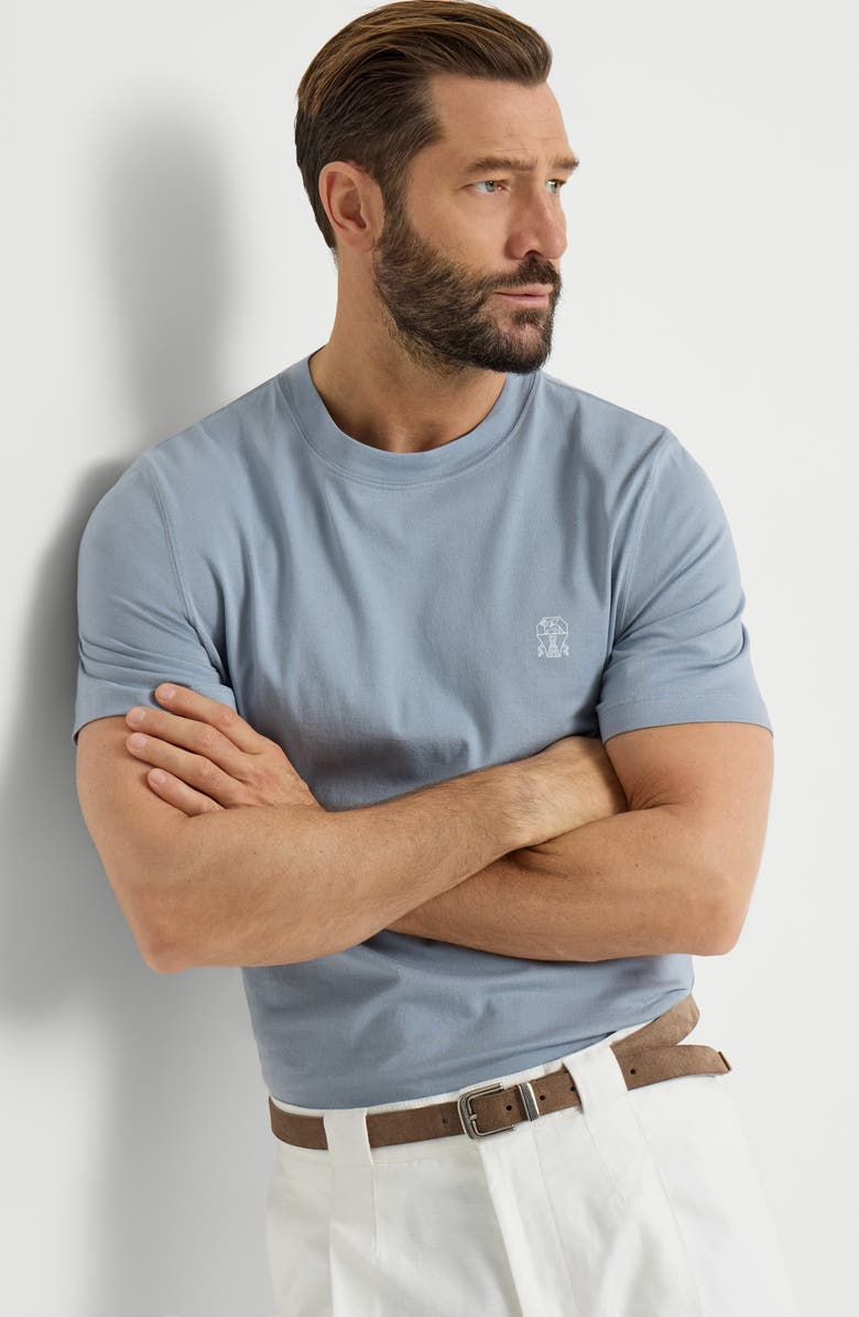 Brunello Cucinelli Jersey T-shirt with logo, Alternate, color, Slate