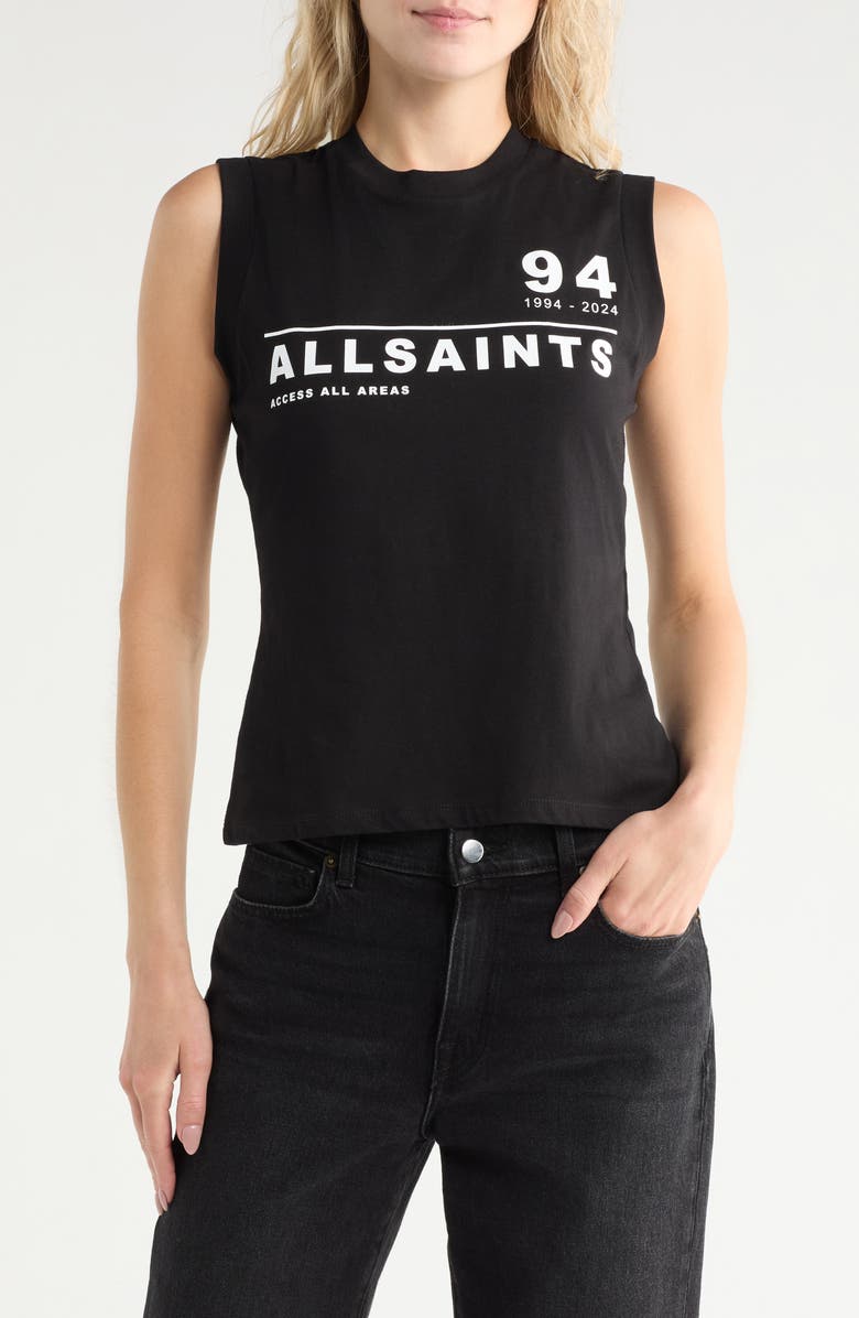 AllSaints Access Imogen Graphic Tank, Main, color, Black