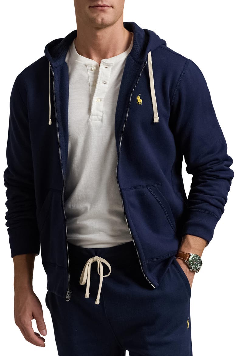 Cotton Blend Fleece Zip Front Hoodie, Main, color, CRUISE NAVY