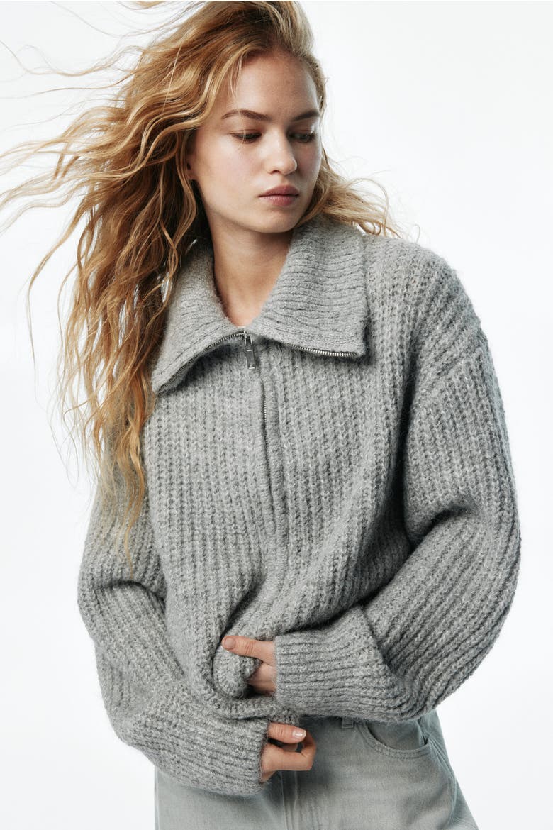 Zip-through Cardigan, Alternate, color, Light gray melange