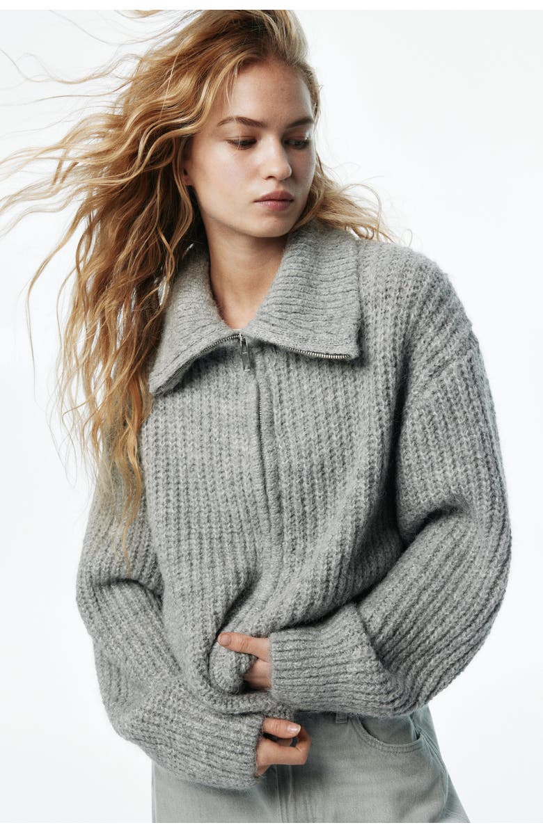 H&M Cardigan with zipper, Alternate, color, Light Gray Melange