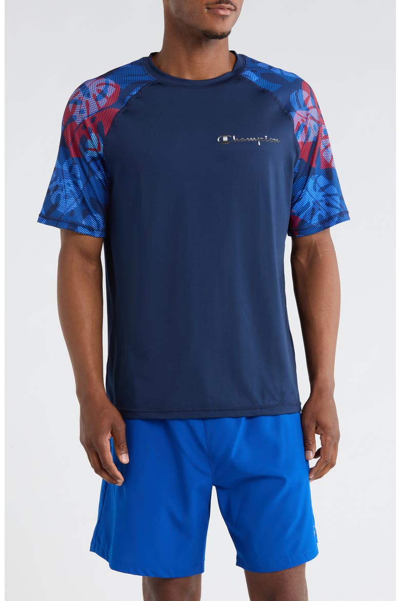 Printed Short Sleeve Rashguard Top, Main, color, BLUE