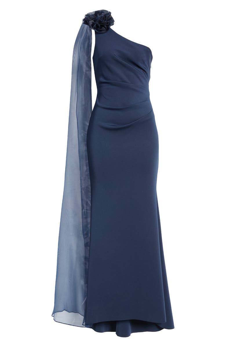Eliza J One Shoulder Jersey Gown with Scarf Detail, Alternate, color, Navy