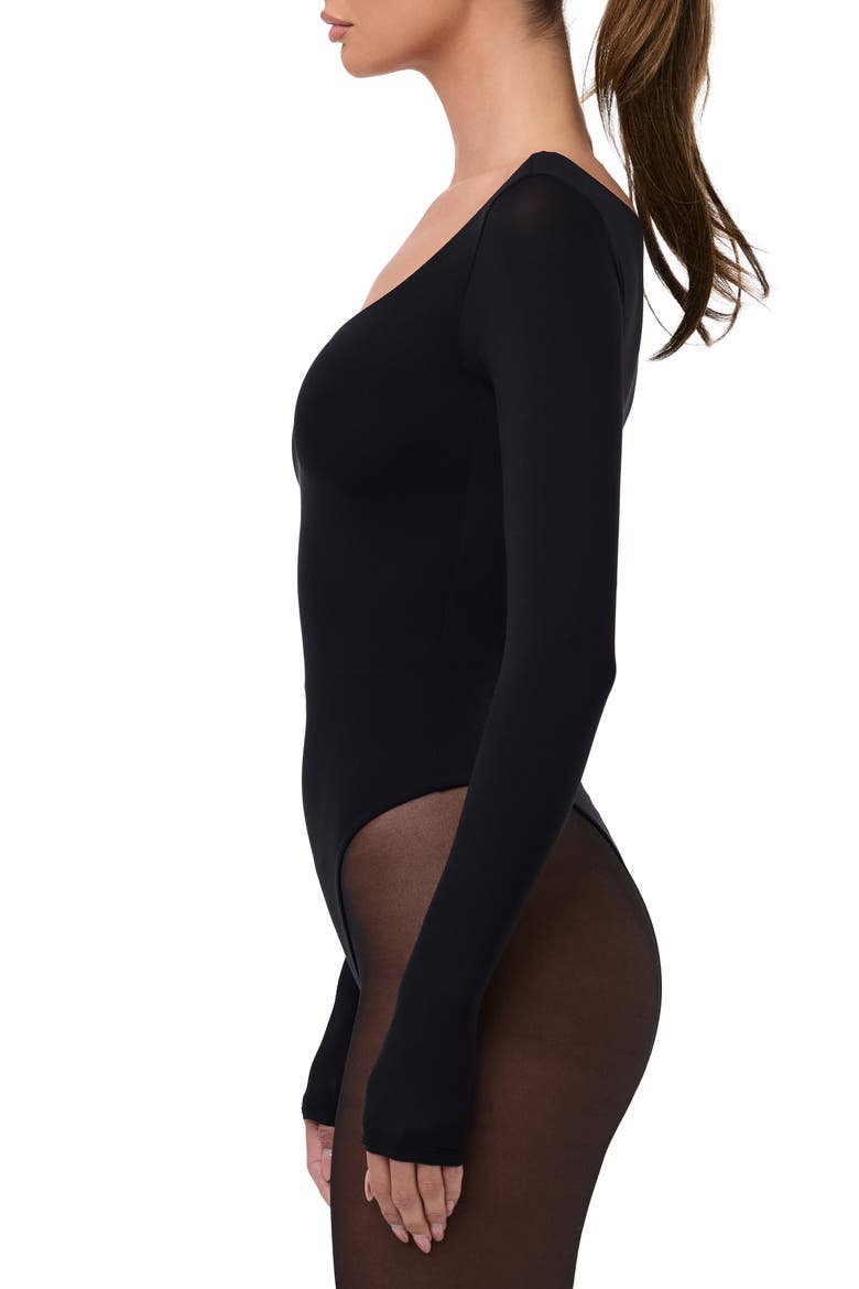Naked Scoop Neck Long Sleeve Bodysuit, Alternate, color, BLACK