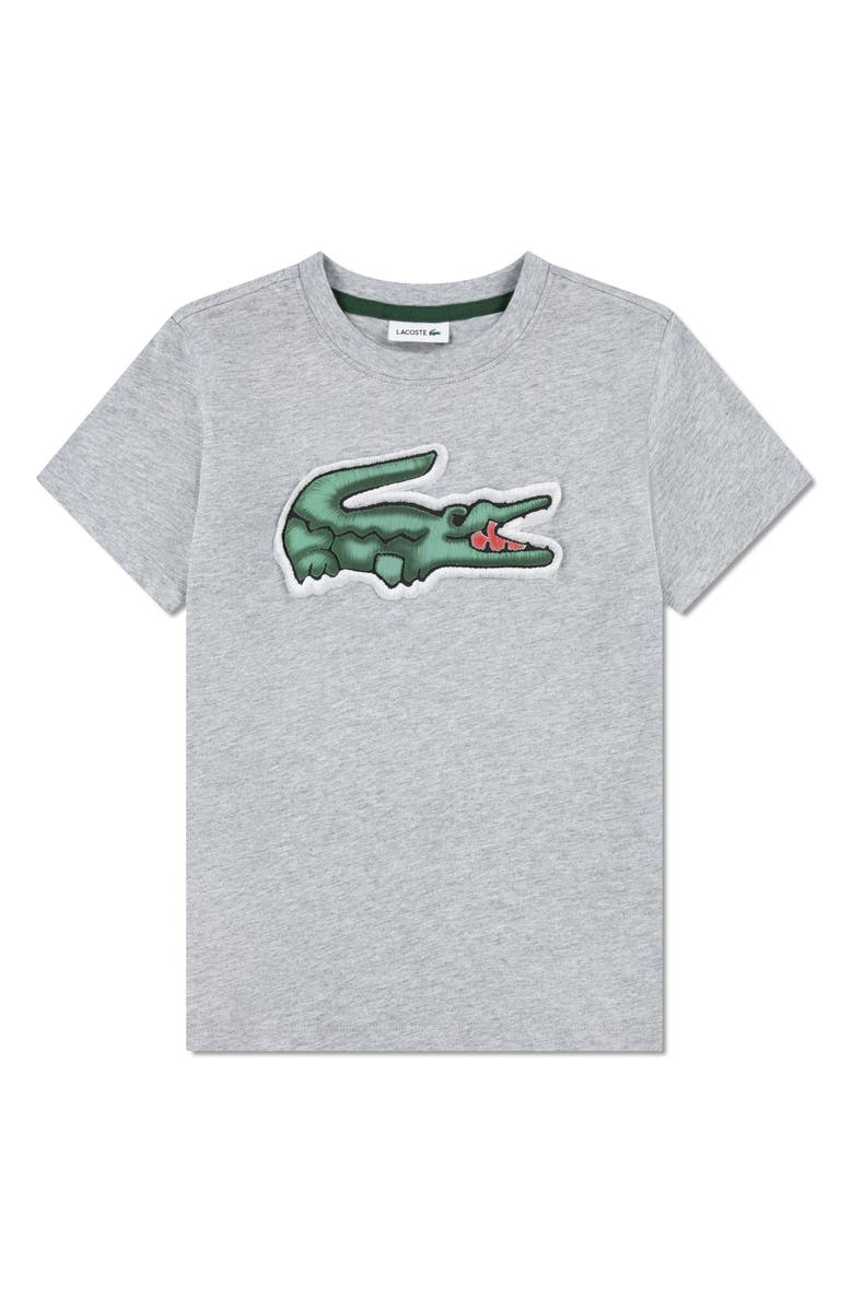 Lacoste Kids' Puff Logo Organic Cotton T-Shirt, Main, color, Argent Chine Heather