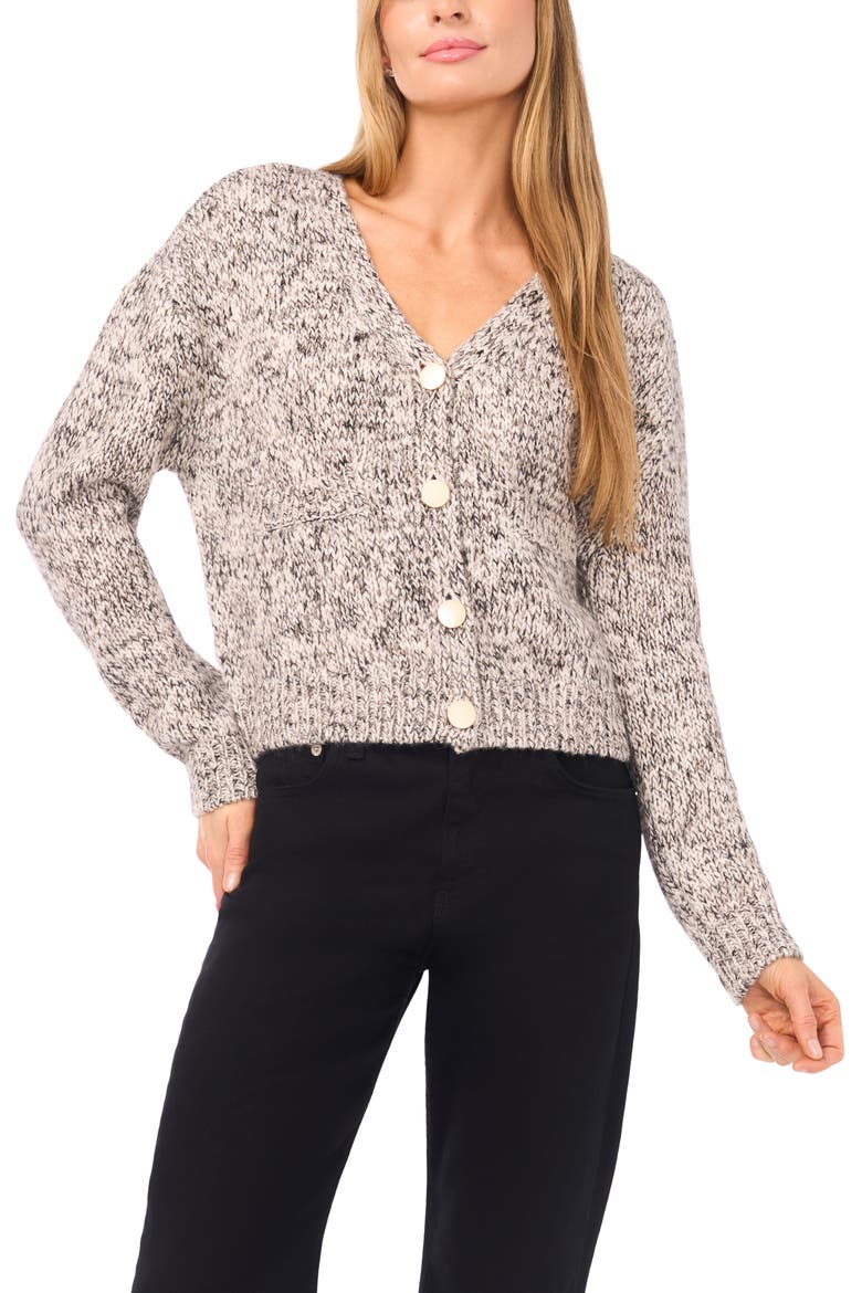 CARDIGAN W/ MARL YARN, Main, color, BIRCH/ BLACK MARL