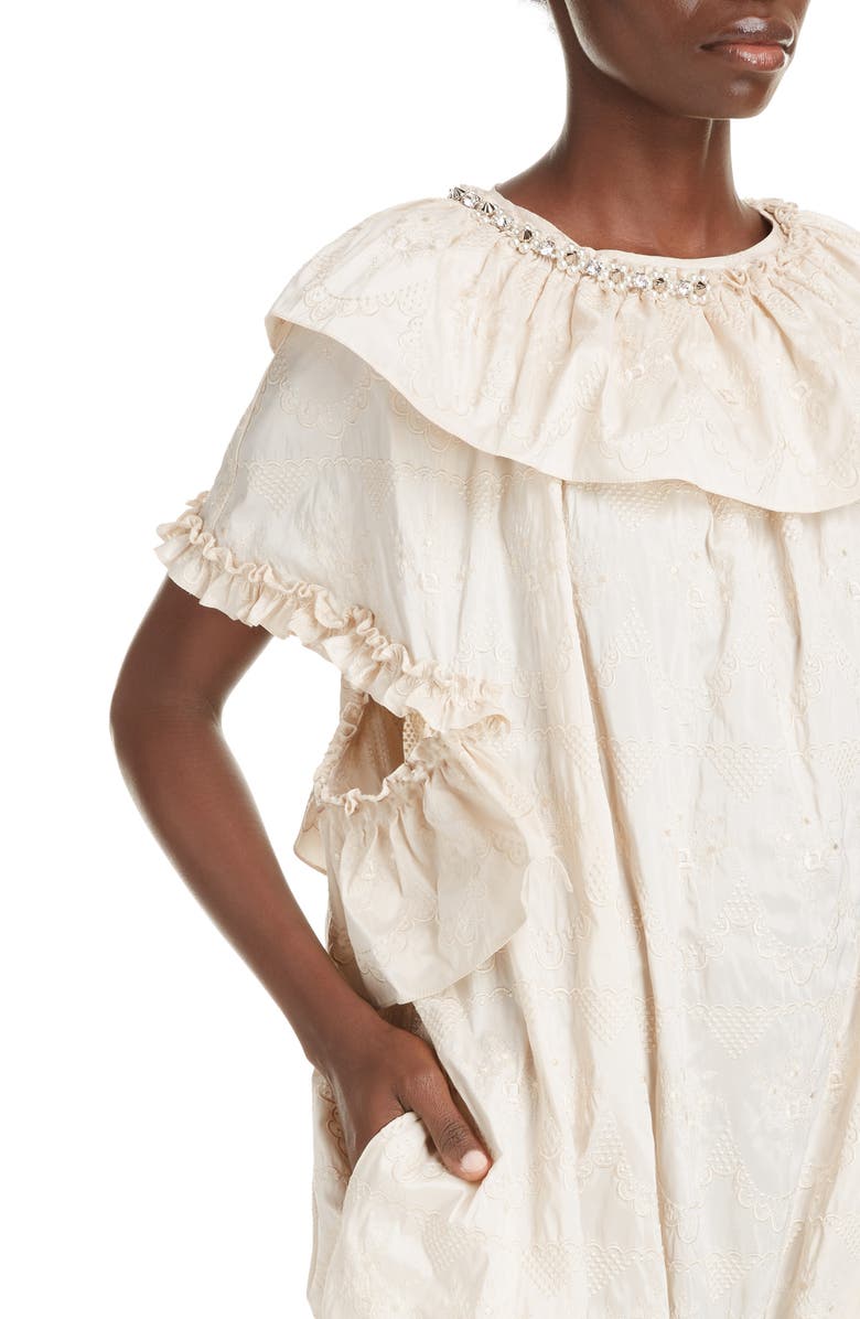 Simone Rocha Asymmetrical Embroidered Bubble Midi Dress, Alternate, color, 