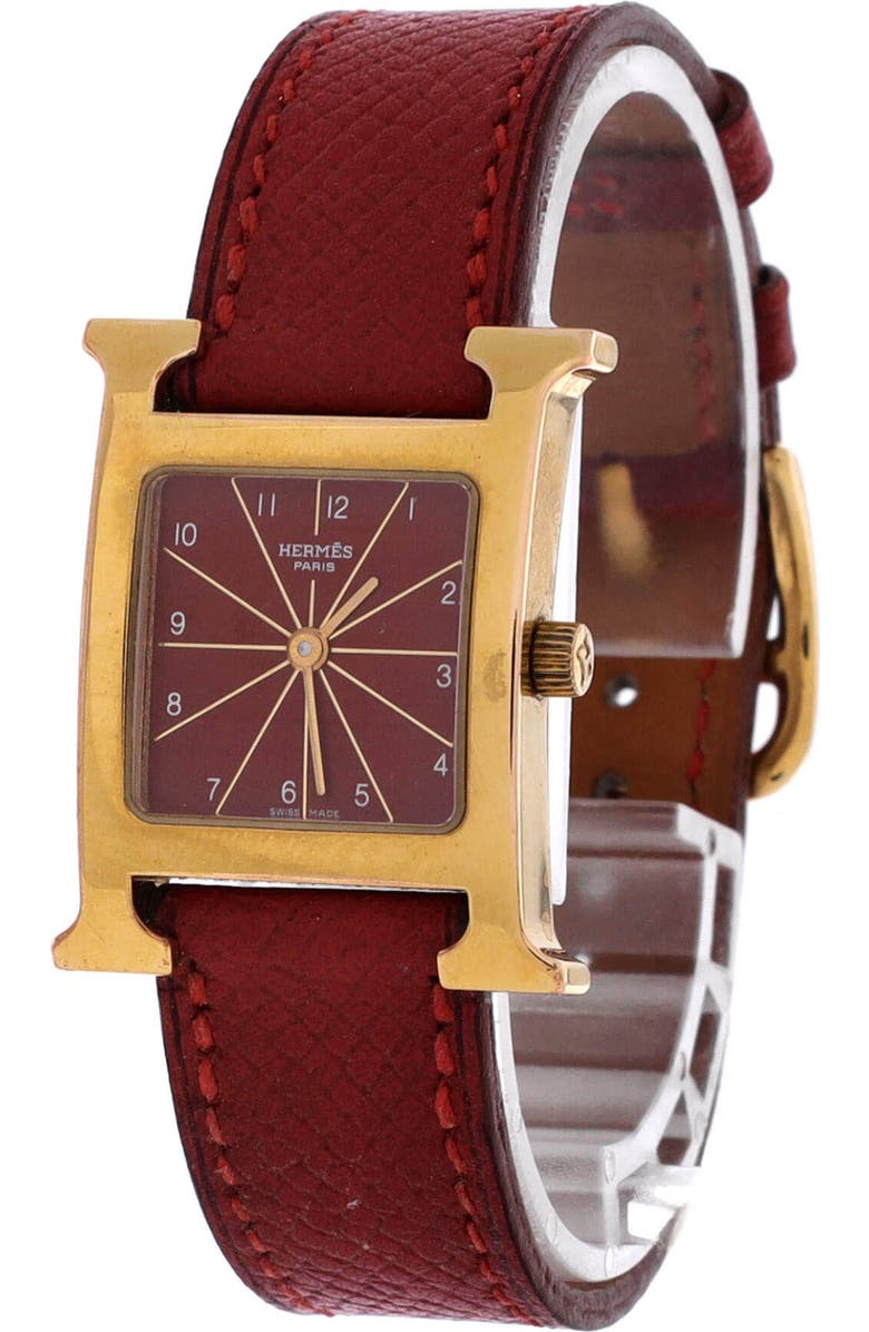 Pre-Owned Hermes Heure H Quartz Watch Plated Metal and Leather 21, Alternate, color, Red