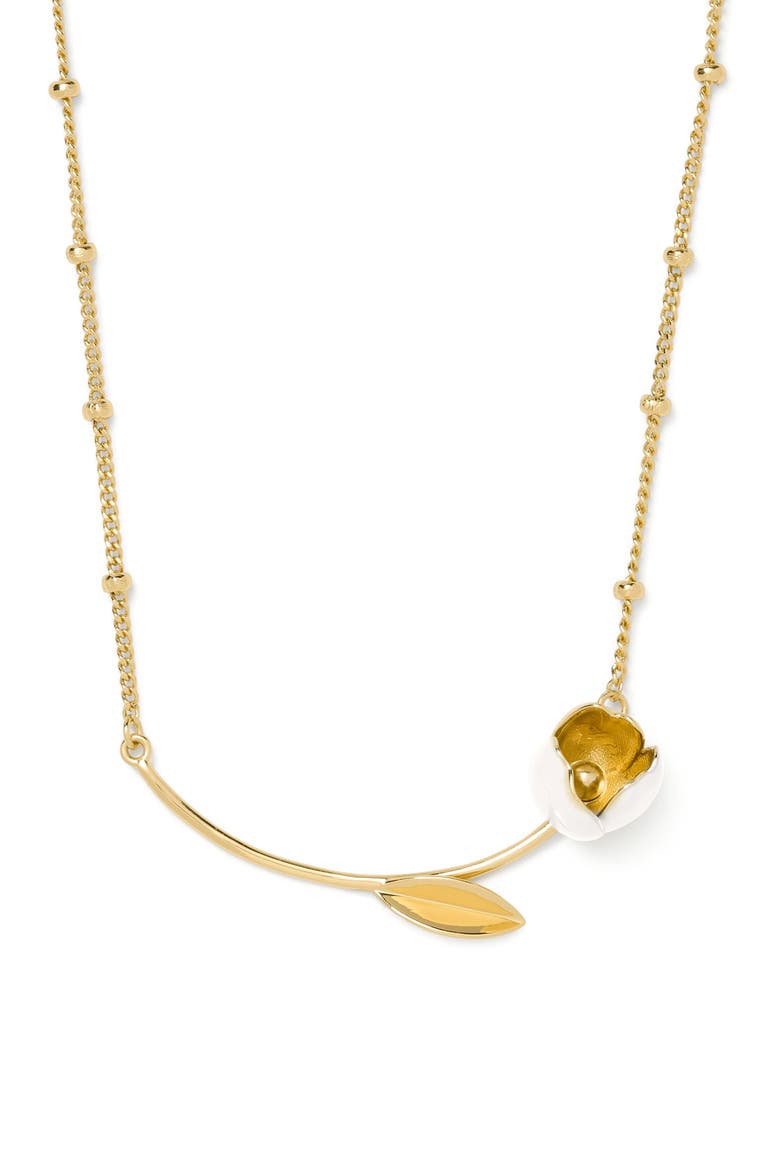 golden bloom bar pendant necklace, Main, color, WHITE.