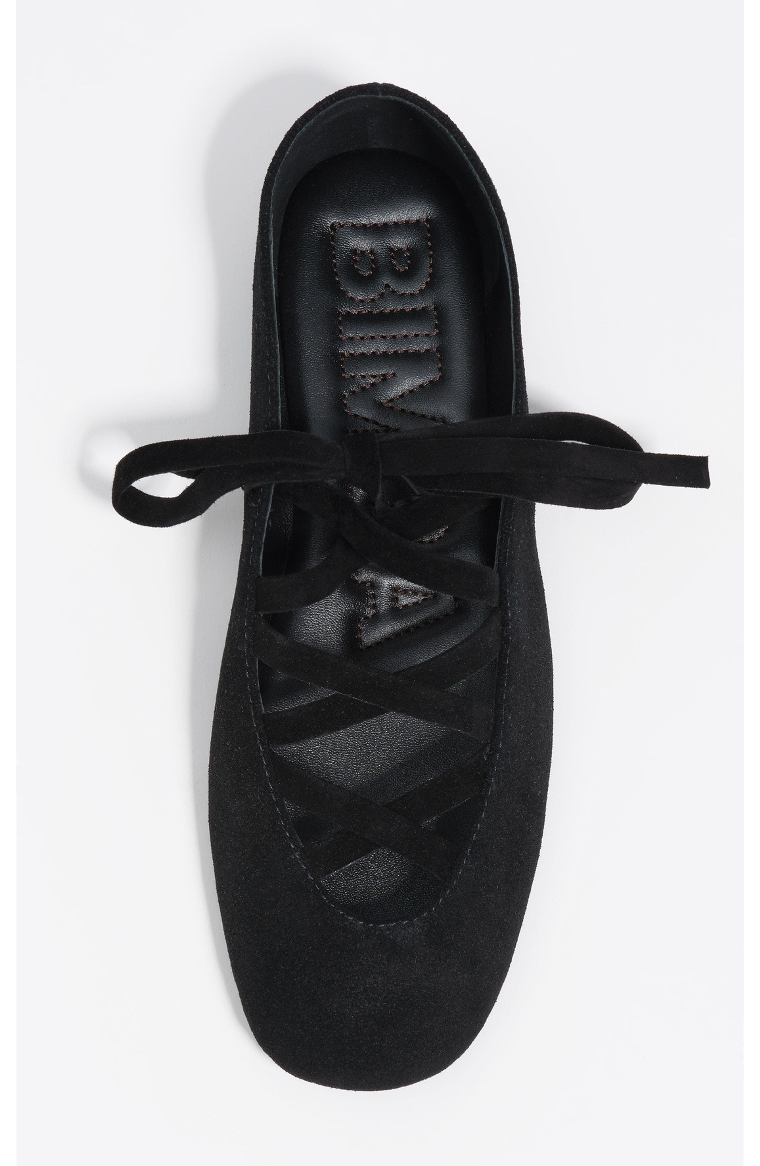 Split Leather Ballerina, Alternate, color, BLACK