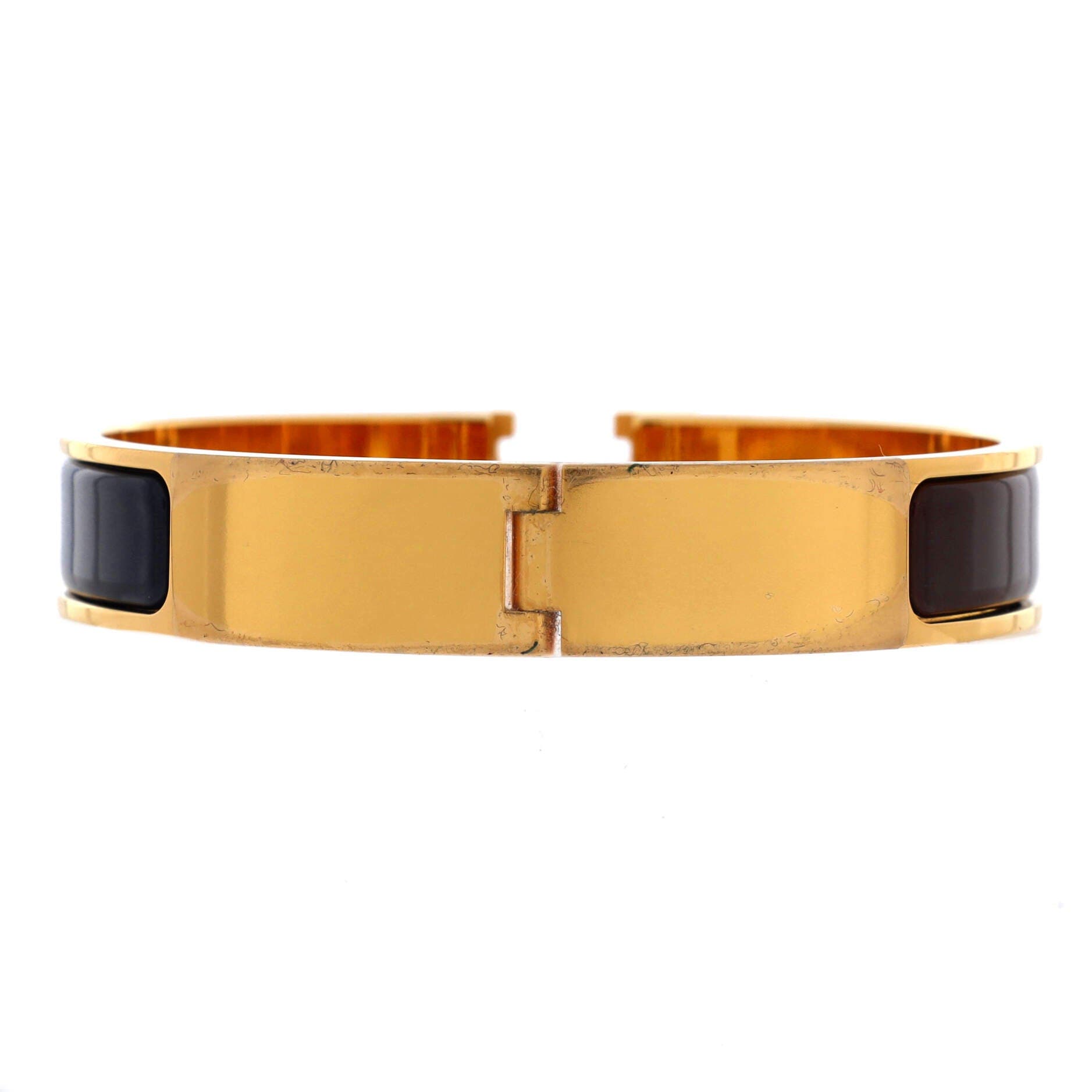 Pre-Owned Hermes Clic H Bracelet Enamel Narrow, Alternate, color, Brown